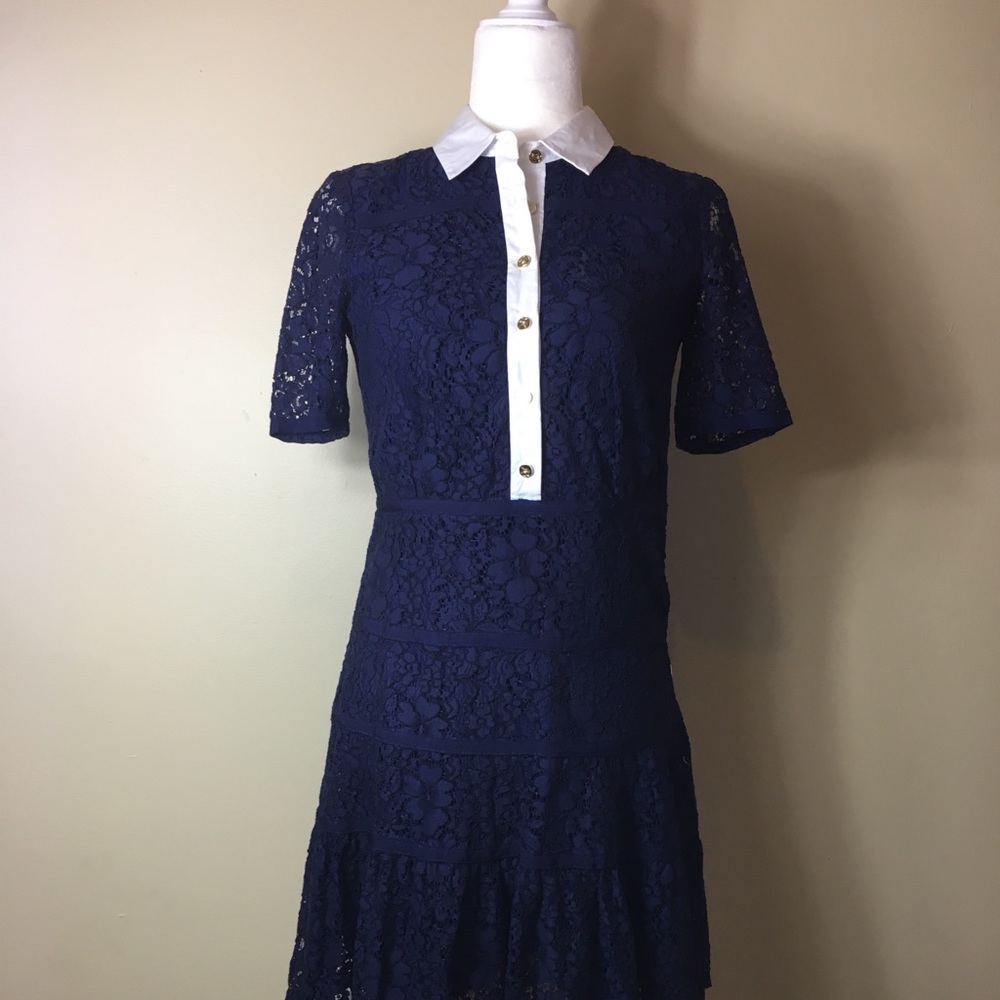 Draper James Navy Lace Collared Dress